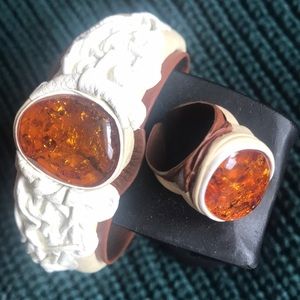 Amber Leather Bracelet & Ring